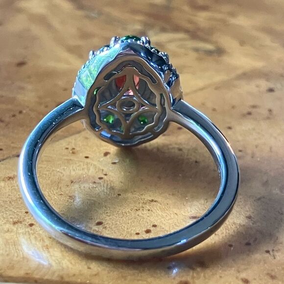 Natural Red Garnet Chrome Diopside Sterling Silver Ring - Picture 5 of 9